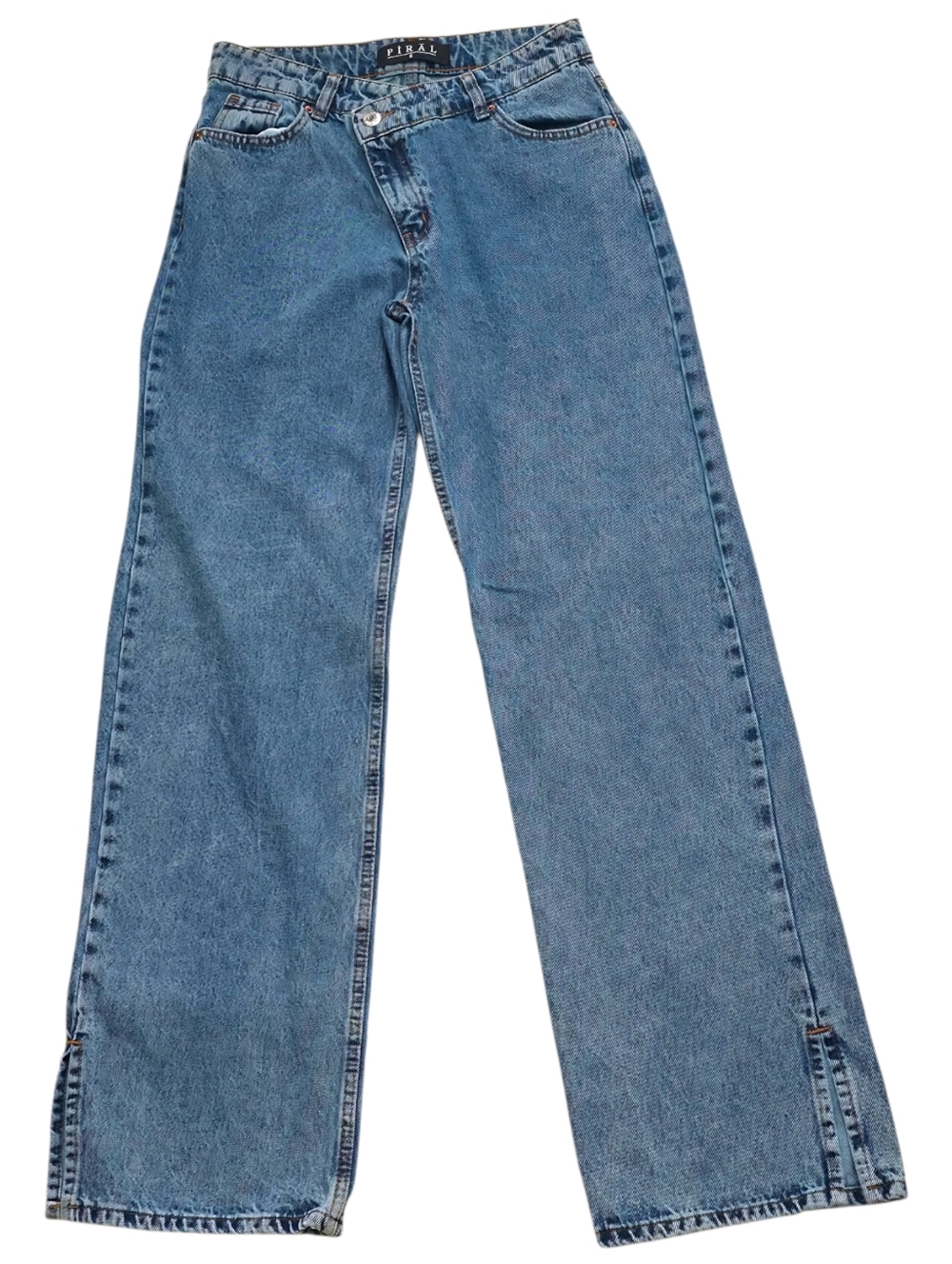 PIRAL Women's High Waisted Crossover Asymmetric Button Fly Straight Leg Jeans